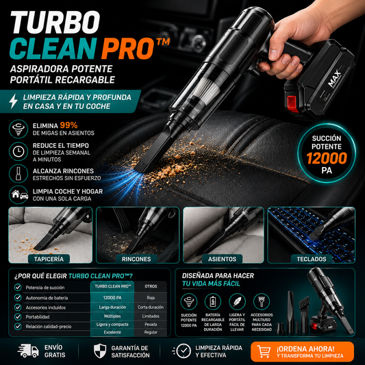 TURBO CLEAN PRO™ Aspiradora Potente Portátil Recargable